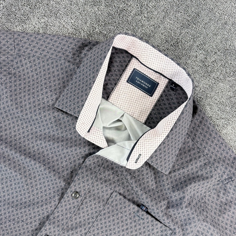 7Diamonds Flawless 4-Way Stretch Shirt Mens M Grey Diamond Geometric